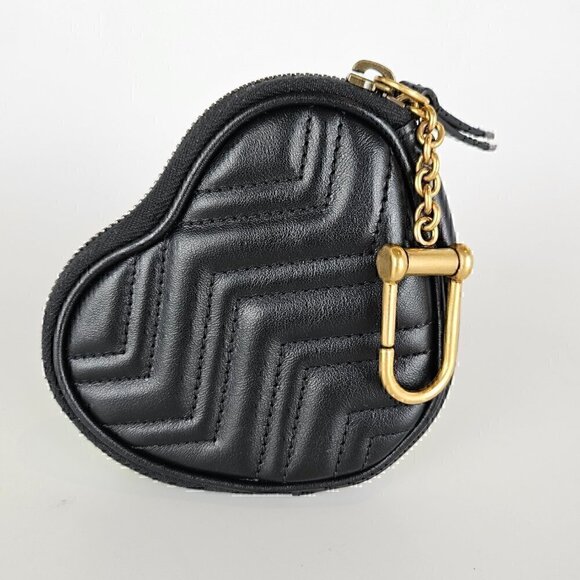 Gucci Calfskin Matelasse GG Marmont Heart Coin Purse Black - Picture 2 of 6